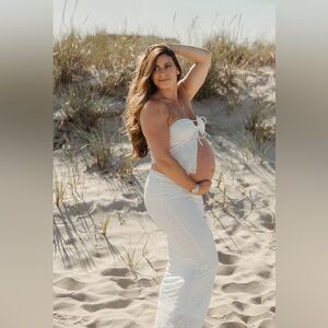 White Maternity Tube Dress with Tie Front